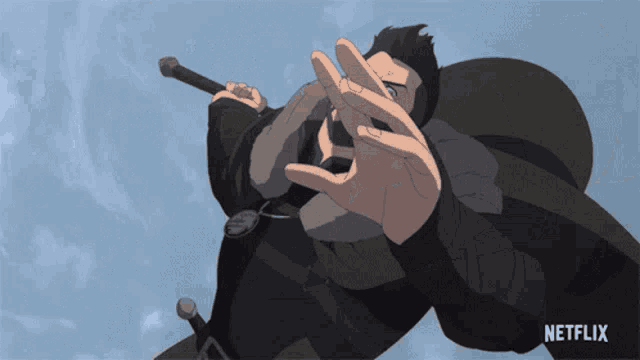 a cartoon of a man holding a sword with a netflix logo in the corner
