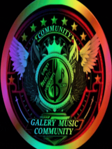 a logo for the gallery music community with wings