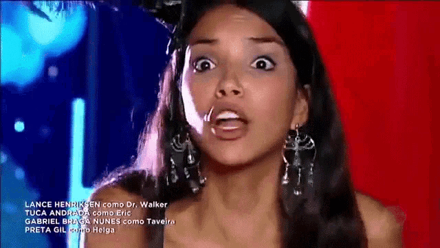 a woman with a surprised look on her face is on a tv screen