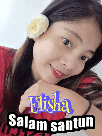 a woman with a flower in her hair has the name elisha on the bottom