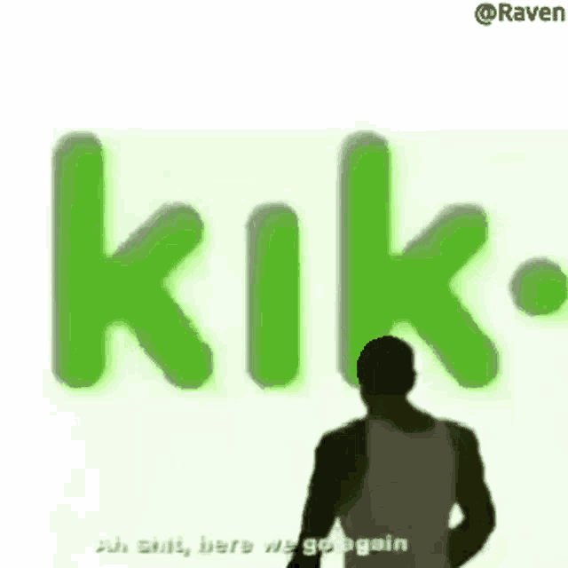 a man in a white tank top stands in front of a green kık logo