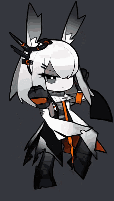 a cartoon drawing of a girl with white hair and ears