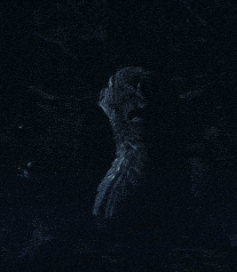 a painting of a dragon in the woods with a glowing head