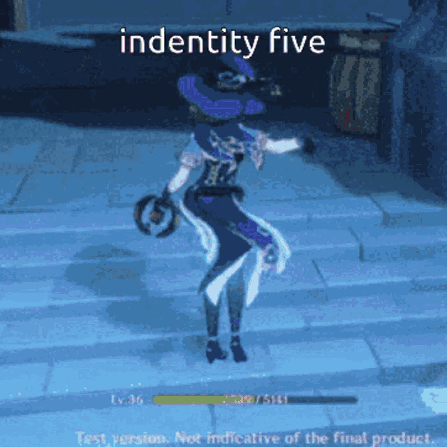 a video game character is standing on a set of stairs and says indentity five