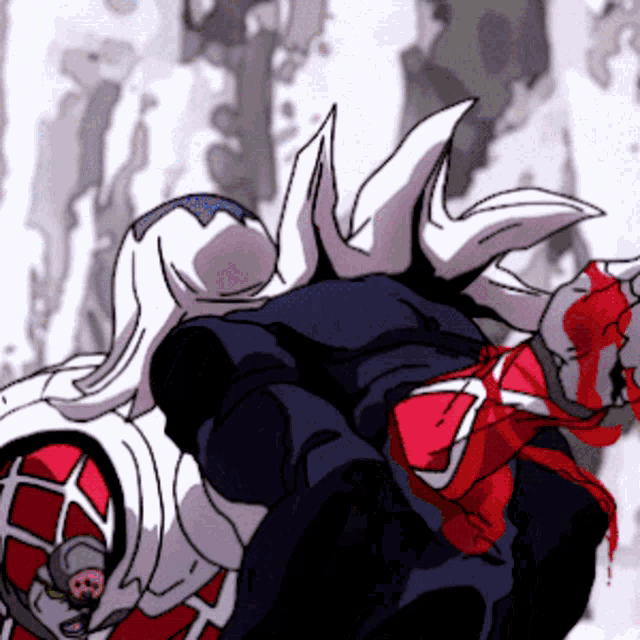 a cartoon drawing of a man laying on his back with blood coming out of his mouth