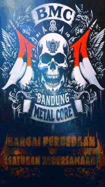 a poster for bmc bandung metal core with a skull