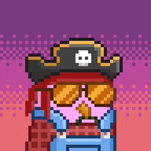 a pixel art of a pirate with a skull and crossbones on his hat