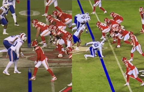 a football game is being played between the bills and chiefs