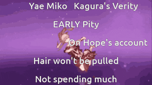 a purple background with the words yae miko kagura 's verity on it