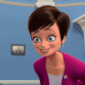 a cartoon character wearing a purple jacket and earrings