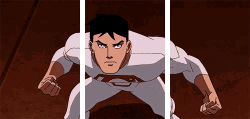 a cartoon of a man in a white superhero costume with a red letter s on his chest .
