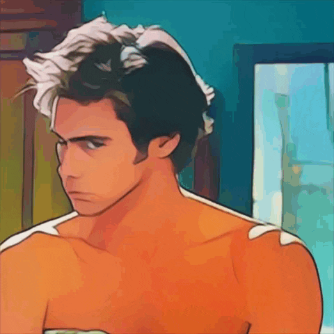 a cartoon drawing of a shirtless man with a towel around his shoulder