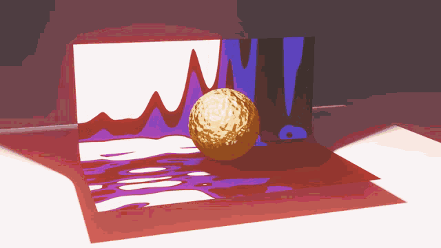 a painting of a ball on a purple and white background