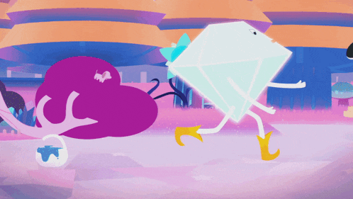 a cartoon drawing of a purple heart and a diamond with arms and legs