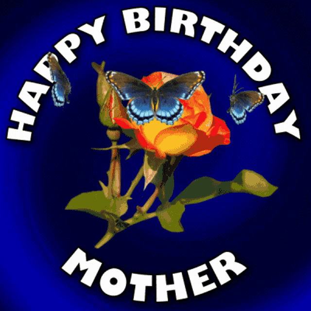 a birthday card for a mother with a yellow rose and butterflies