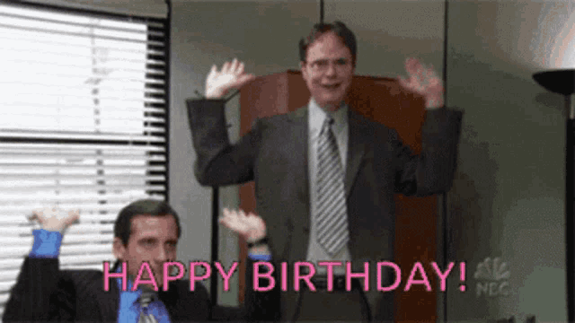 a man in a suit says happy birthday