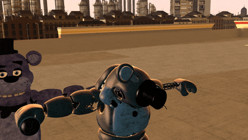 a cartoon of freddy and bonnie standing on a rooftop