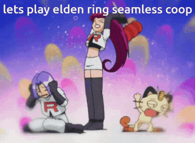 a cartoon of a girl and a cat with the words lets play elden ring seamless coop on the bottom