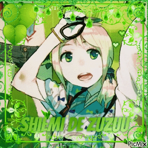 a picture of a girl with the name shiemi de zuzuu on the bottom
