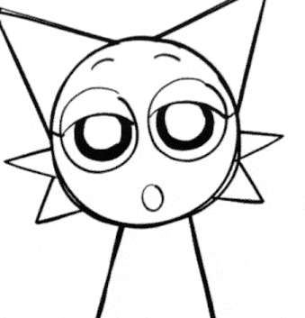 a black and white drawing of a cartoon character with a smiling face and ears .