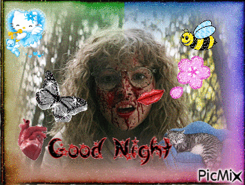 a picture of a girl with blood on her face and the words good night