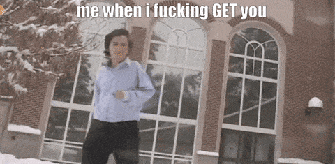 a man is dancing in front of a building with the words me when i fucking get you above him