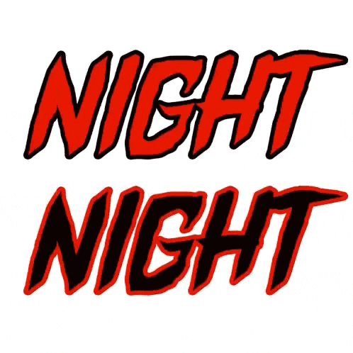 the word night is written in black and red on a white background
