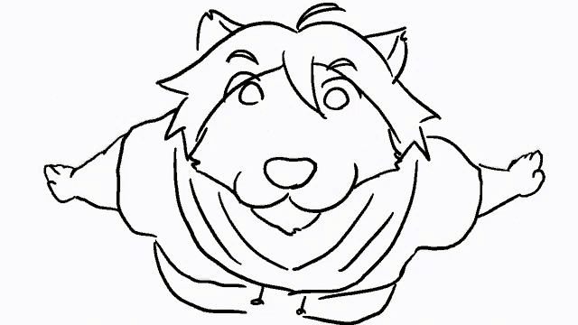 a black and white drawing of a dog with its arms outstretched ..