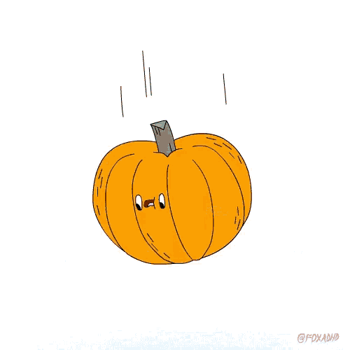 a cartoon of people standing around a giant pumpkin