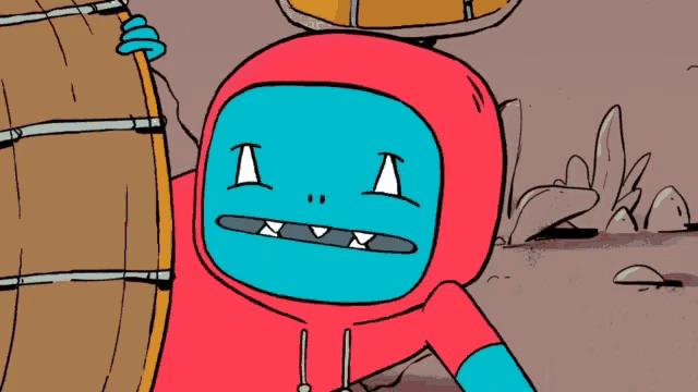a cartoon character wearing a red hoodie with the letter a on it