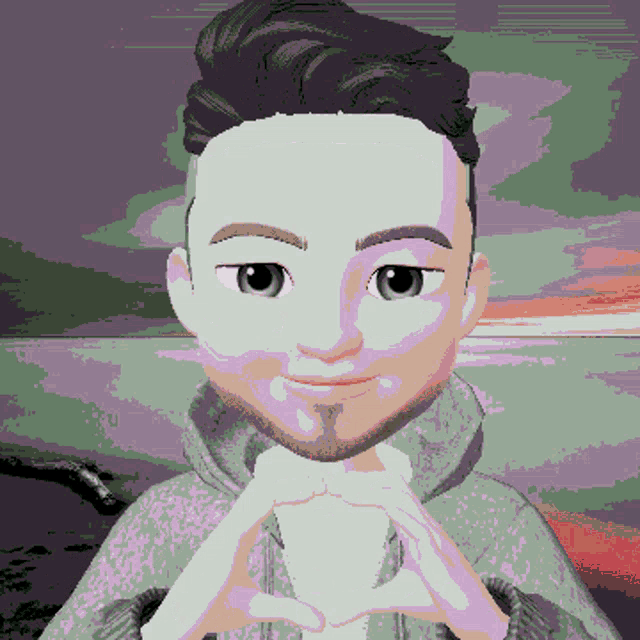 pixel art of a man making a heart with his hands