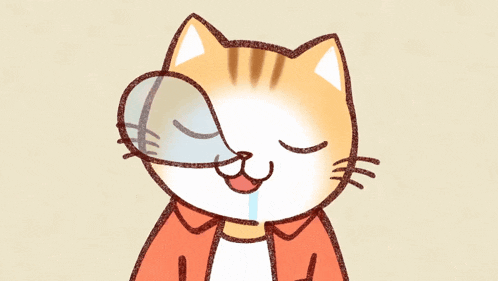 a drawing of a cat with a magnifying glass on its face