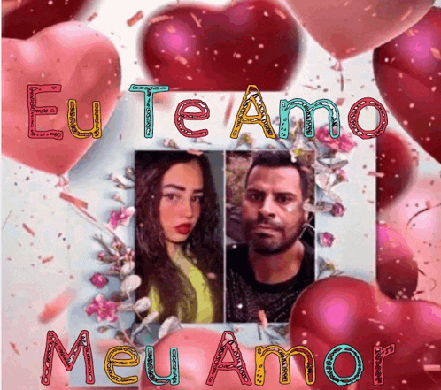 a picture of a man and a woman with the words eu te amo meu amor written above them