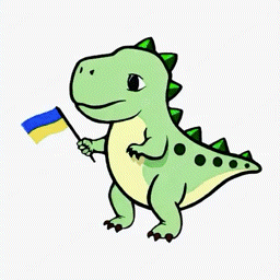 a green dinosaur is holding a blue and yellow flag