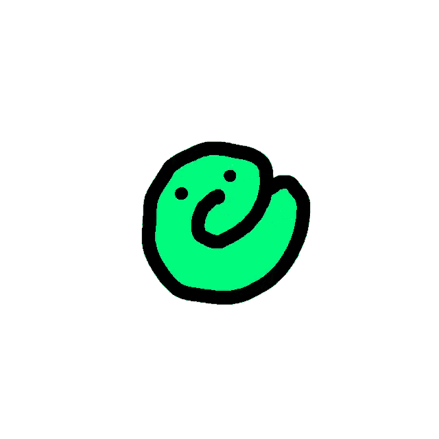 a cartoon drawing of a green hand with a face on it