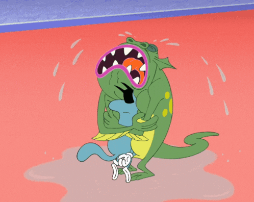 a cartoon drawing of a lizard holding another lizard