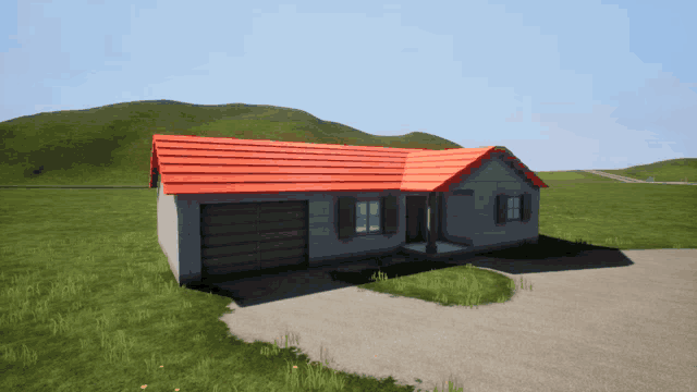 a small house with a red tile roof