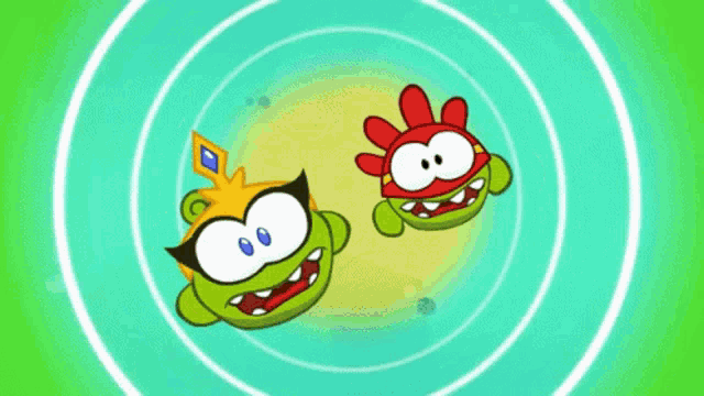 a cartoon character with a crown on his head is holding another character 's hand .