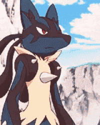 a close up of a cartoon character standing in front of a mountain