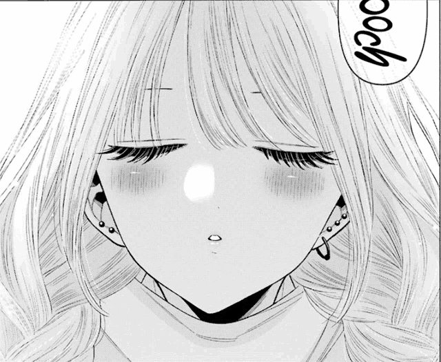 a black and white drawing of a woman with her eyes closed and a sign that says ooh