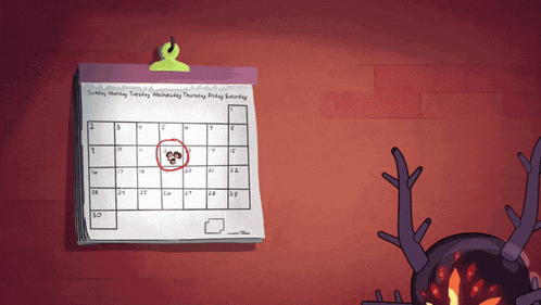 a cartoon drawing of a calendar that says sunday monday wednesday thursday friday saturday