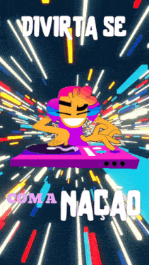 a cartoon of a dj with the words divertia se coma nacao
