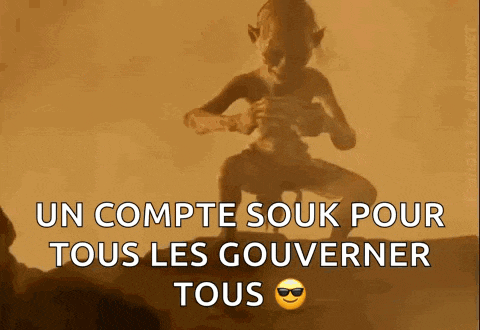 a picture of a goblin with the words un compte souk pour tous les gouverner tous on it