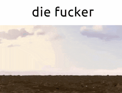 a picture of a t-rex with the words die fucker above it