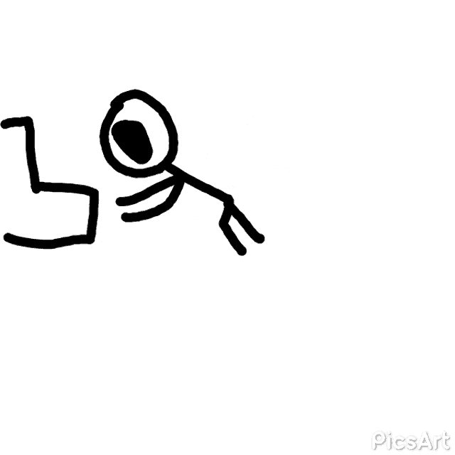 a black and white drawing of a stick figure holding a pen