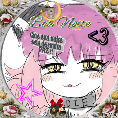 a drawing of a girl with the words boa noite < 3 on it