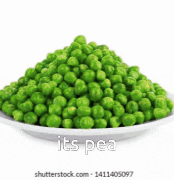 a pile of green peas on a white plate with the words it 's pea written on it