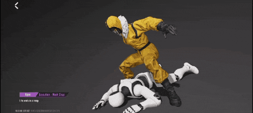 a screenshot of a video game shows a man in a yellow and black suit