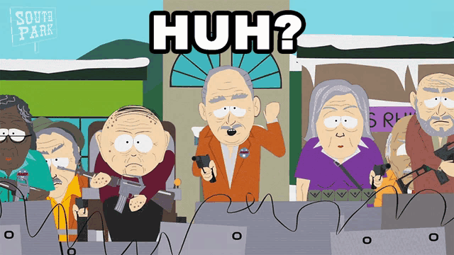 a south park cartoon shows a group of elderly people with guns