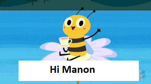 a cartoon bee is sitting on a flower and holding a cup of tea